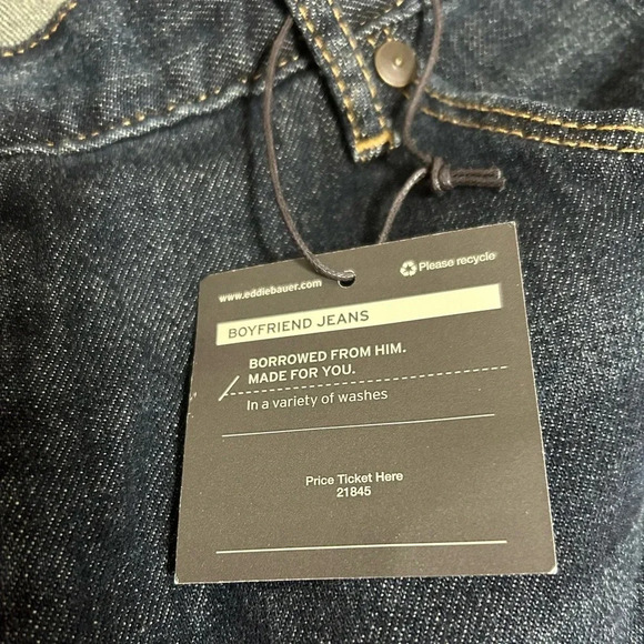 EDDIE BAUER Boyfriend Relaxed Button Fly Ladies Specially Dyed Dark Jean Sz T20 - Picture 8 of 10